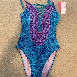 NWT Lilly Pulitzer Bermuda Blue Isle Lattice swim